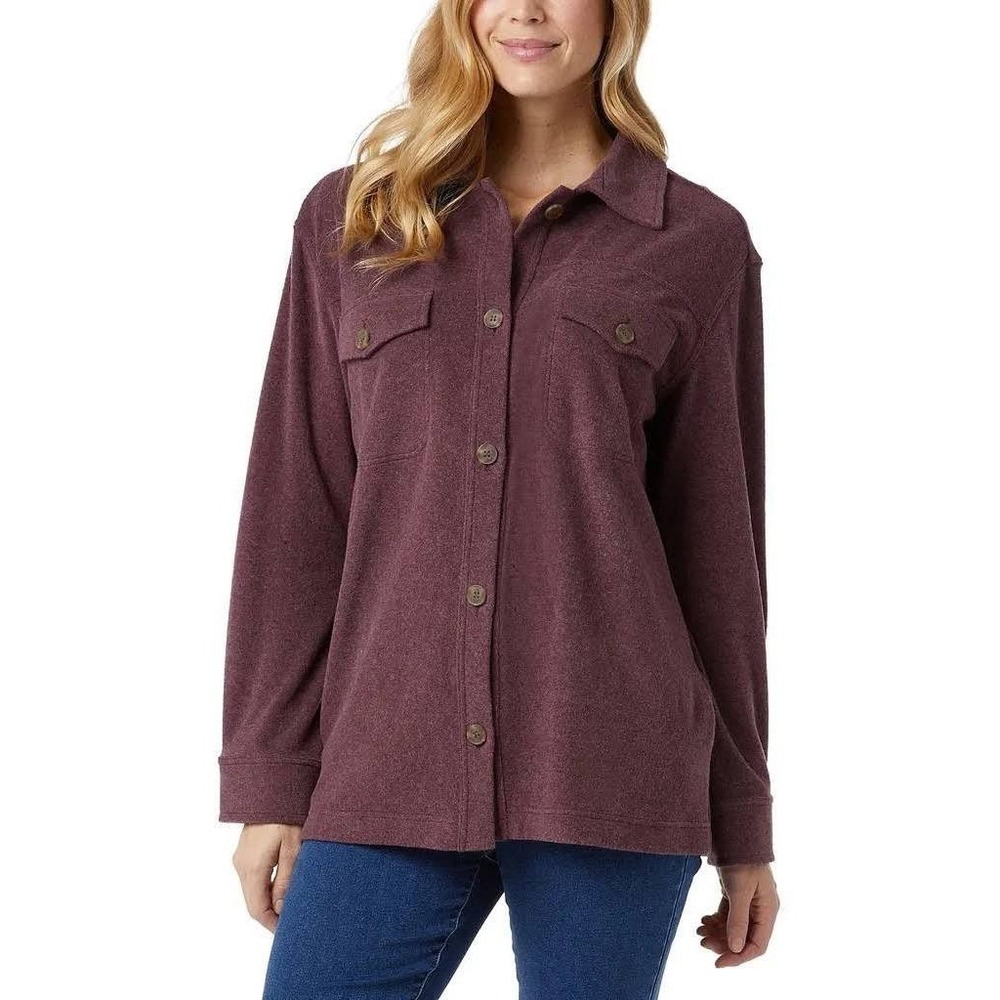 Roxy Womens Fleece Shirt Jacket Burgundy Heather Shacket Small